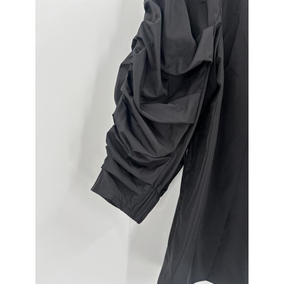 Tibi Blouse Womens 4 Black Ruched Ruffle 3/4 Sleeves Keyhole Back Button - Picture 2 of 16